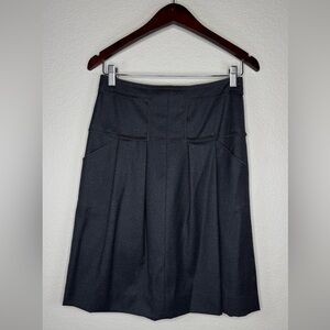 Oscar de la Renta Knife‑Pleated A‑Line Skirt Size 6 Charcoal Gray Wool Blend VTG